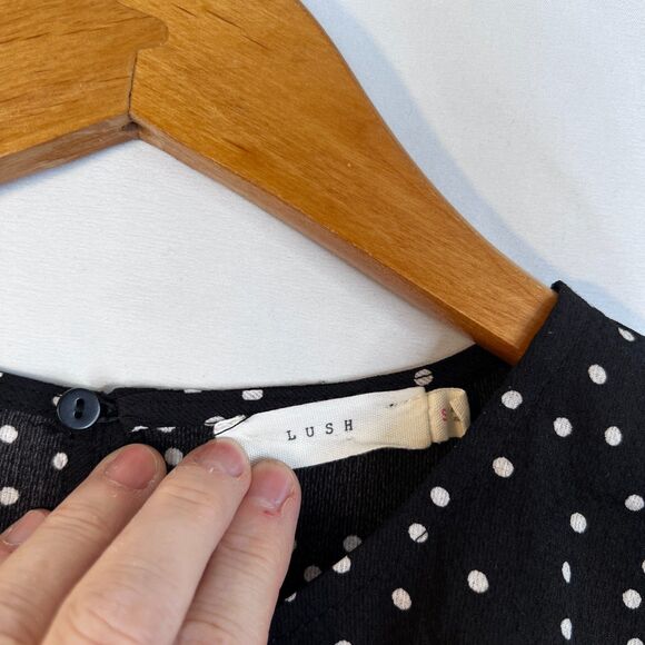 Lush Polka Dot Cropped Back Tie Wide 3/4 Sleeve Blouse Boho Chic Size Small - Picture 7 of 10